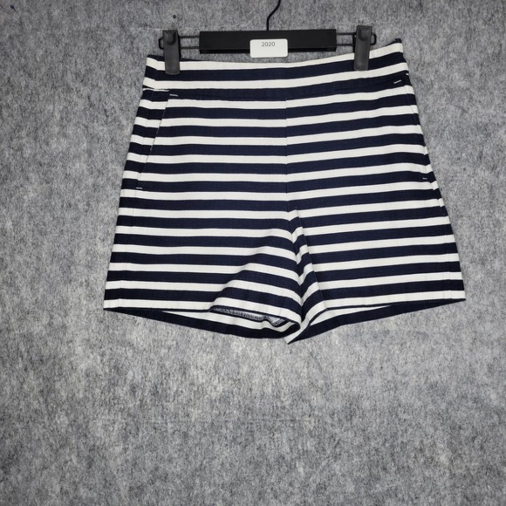 J. Crew Womens Shorts Striped Cotton‎ Navy White Nautical Sailor Size 4 Zip
